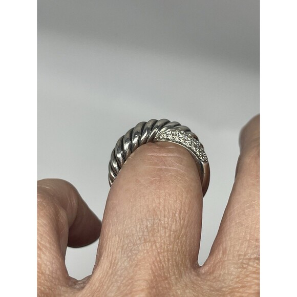David Yurman Sterling Silver Diamond Cable Crossover Wide Ring Sz 7.25 - Picture 5 of 16